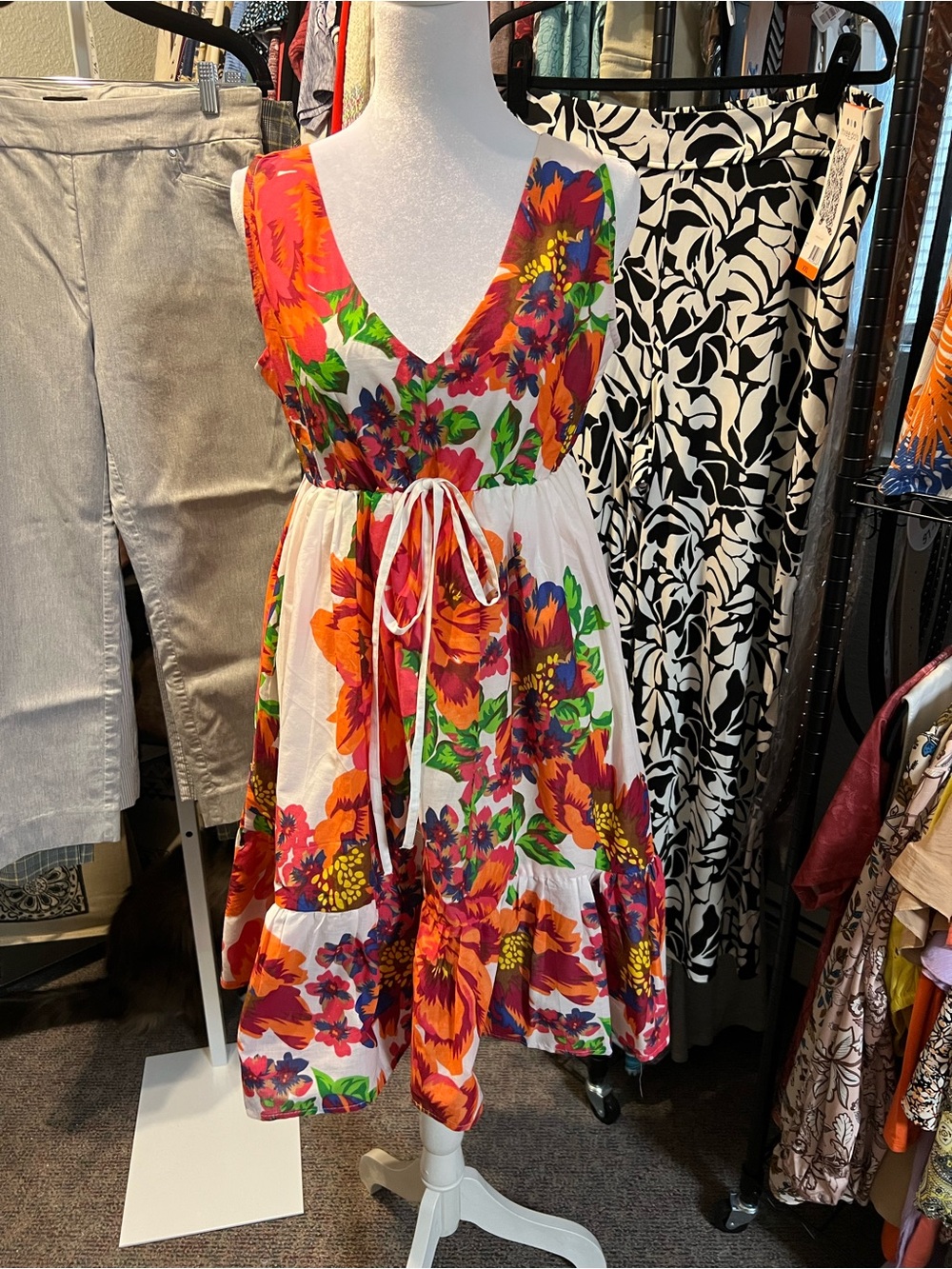 Sacred Threads White Floral Sundress with Orange-Pink Blooms